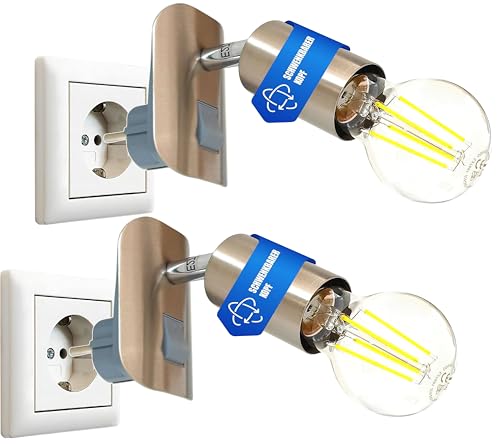 Trango 2er Pack 11-260 LED Steckerleuchte inkl. je 1x 8 Watt 3000K warmweiß E27 LED Leuchtmittel in Edelstahl-Optikt *ANNA* Leselampe, Küchenlampe, Nachtlicht, Wandlampe, Küchenlampe, Steckerlampe Trango 2er Pack 11-260 LED Steckerleuchte inkl. je 1x 8 Watt 3000K warmweiß E27 LED Leuchtmittel in Edelstahl-Optikt *ANNA* Leselampe, Küchenlampe, Nachtlicht, Wandlampe, Küchenlampe, Steckerlampe von Trango