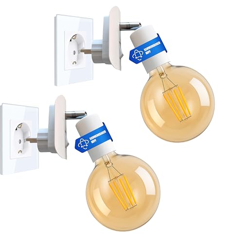 Trango 2er Pack 11-261A LED-Steckerleuchte inkl. je 1x 4 Watt 2500K Gold warmweiß E27 LED Leuchtmittel in Weiß matt *ANNA* Wandleuchte, Leselampe, Nachtlicht, Wandlampe, Küchenlampe, Steckerlampe von Trango