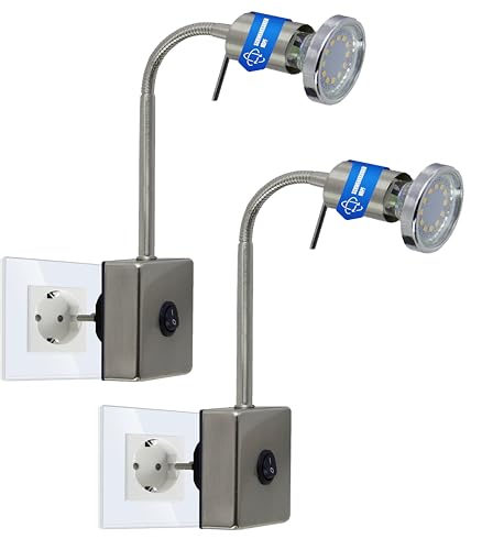 Trango 2er Pack 2607/2 LED Steckerleuchte *SKY* Nachtlicht in Edelstahl-Look incl. 1x 3000K warmweiß LED Leuchtmittel & ON/OFF Schalter Wandlampe Küchen Steckerlampe Trango 2er Pack 2607/2 LED Steckerleuchte *SKY* Nachtlicht in Edelstahl-Look incl. 1x 3000K warmweiß LED Leuchtmittel & ON/OFF Schalter Wandlampe Küchen Steckerlampe von Trango