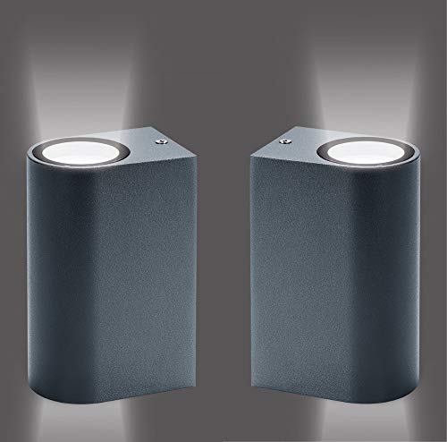 Trango 2er Pack 8012-RSA2 IP44 Alu Up & Down Light in Rund Anthrazit-Schwarz mit Dämmerungssensor (Tag & Nacht Auto-Schaltung) Außen & Innen Wandlampe, Außenlampe ohne Leuchtmittel von Trango