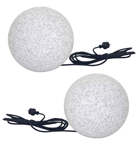 Trango 2er Set 300GB IP65 Gartenkugel in Granitstein-Optik *NATURE* Kugelleuchte mit 30cm Durchmesser inkl. je 1x E27 LED Leuchtmittel & ca. 5 Meter IP44 Kabel, Gartenleuchte, Leuchtkugel von Trango