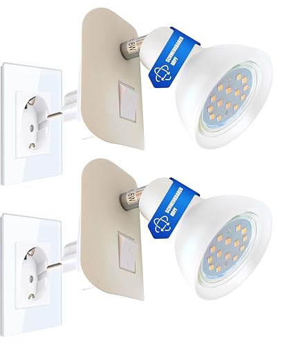 Trango 2er Pack LED Steckerleuchte 11-246 in Weiß mit Glas Lampenschirm, Stecker-Nachtlicht incl. je 1x GU10 3000K warmweiß LED Leuchtmittel & ON/OFF Schalter Leselampe, Küchenlampe Trango 2er Pack LED Steckerleuchte 11-246 in Weiß mit Glas Lampenschirm, Stecker-Nachtlicht incl. je 1x GU10 3000K warmweiß LED Leuchtmittel & ON/OFF Schalter Leselampe, Küchenlampe von Trango