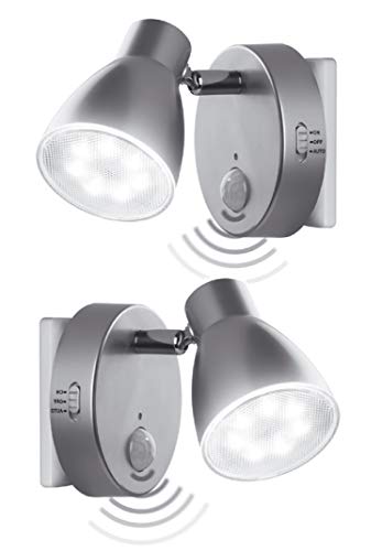 Trango 2er Set 2635-024 LED Sensor Nachtlicht in Silber *MILO* mit Bewegungssensor & Automatikfunktion Sicherheitslicht 230V Steckdosenlampe, Wandlampe, Orientierungslicht, Nachtlampe, Steckdosenlicht von Trango