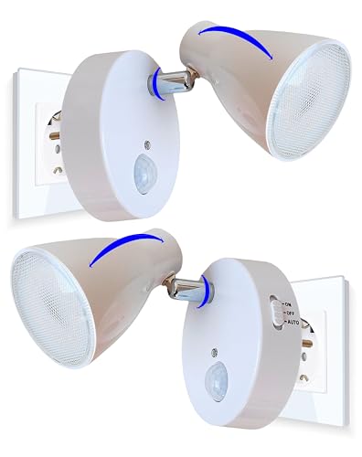 Trango 2er Set 2635-026 Weiß LED Steckdose Nachtlicht *MILO* mit Bewegungsmelder & Helligkeitssensor Sicherheitslicht 230V Steckdosenlampe, Wandlampe, Orientierungslicht, Nachtlampe, Steckdosenlicht von Trango