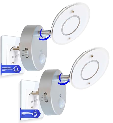 Trango 2er Set 2636-024 Sensor LED Nachtlicht *NITE* in Silber mit Automatikfunktion direkt 230V mit Bewegungssensor - Sicherheitslicht - Steckdose Lampe - Wandlampe - Orientierungslicht - Nachtlampe von Trango