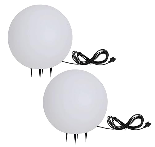 Trango 2er Set 300W Gartenkugel Leuchte IP65 Kugelleuchte 30cm Durchmesser in Weiß matt mit je 5m Zuleitungskabel & je E27 Fassung geeignet für LED Lampe Kugellampe Gartenleuchte Außenlampe von Trango