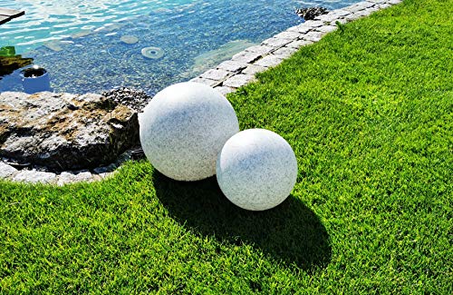 Trango 2er Set 3400GB IP65 Gartenkugel 30/40cm Durchmesser in Granitstein-Optik *NATURE* Kugelleuchte inkl. je 1x ca. 4 Watt E27 LED Leuchtmittel & je 5 Meter IP44 Kabel Leuchtkugel, Gartenlampe von Trango