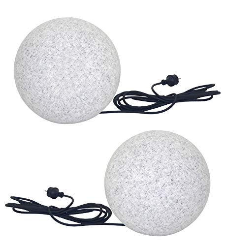 Trango 2er Set 400G Gartenkugel IP65 *NATURE* in Granitstein-Optik, 40cm ? inkl. je 1x E27 Fassung & je ca. 5m IP44 Kabel Kugelleuchte, Leuchtkugel, Außenlampe, Außenkugel ohne Leuchtmittel von Trango