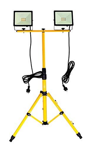 Trango 2x 30Watt G1504-306-2 LED Arbeitstrahler, Baustrahler Strahler Arbeitsleuchte - 6000K Tageslicht inkl. je 3m Zuleitung inkl. Stativ mit Höhenverstellbar 66-170cm von Trango