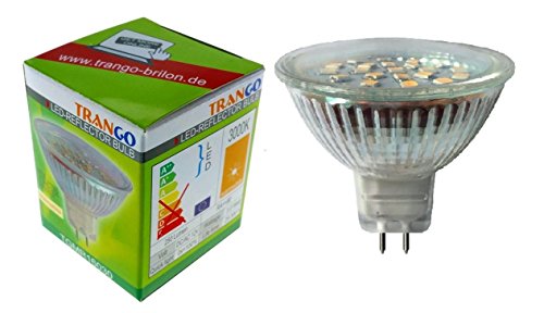 Trango 1er Set MR16030 LED Leuchtmittel mit MR16 Fassung zum Austausch herkömmlicher Halogen Leuchtmittel MR16 I GU5.3 I G4 12 Volt 3000K warmweiß Glühlampe, Reflektor Lampe, LED Birnen von Trango