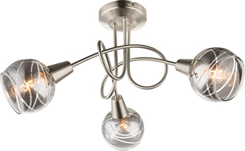 Trango 3-flammig 1010-38 Deckenleuchte in Edelstahl-Optik *WOW* inkl. 3x E14 Lampenfassung Deckenlampe mit rauchigen Glasschirmen Deckenstrahler ohne Leuchtmittel von Trango