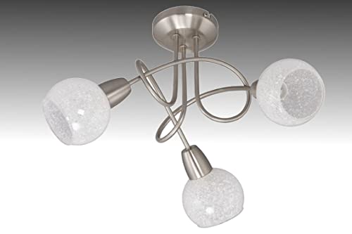 Trango 3-flammig 2076-32D Deckenleuchte *OLIA* inkl. 3x dimmbar LED Leuchtmittel 3000K warmweiß Deckenlampe in Edelstahl-Optik - Design Glasschirm Deckenstrahler, Wohnzimmer Lampe von Trango