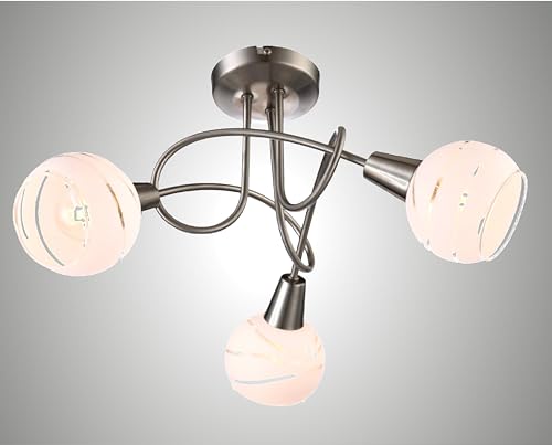 Trango 3-flammig dimmbar LED Deckenleuchte 1001-32SD Deckenlampe in Edelstahl-Look mit Design Gläsern incl. 3x LED Leuchtmittel 3000K warmweiß, Deckenstrahler, Wohnzimmer Lampe, Spots von Trango