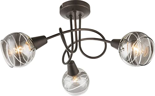 Trango 3-flg. Deckenleuchte 1010-35SD Schwarz-Optik schwenkbar *WOW* inkl. 3x 3-Stufen dimmbar LED-Leuchtmittel 3000K warmweiß Deckenlampe mit Design rauchigen Glasschirmen Wohnzimmer Deckenstrahler von Trango