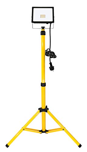Trango - 30 Watt LED Arbeitstrahler - Ultra Flach - Baustrahler G1504-303W - 2700K warm-weiß - Inkl. je 3m Zuleitung - Stativ Höhenverstellbar 66-170cm - Arbeitsleuchte von Trango