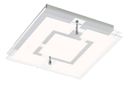 Trango 3103 IP44 Feuchtraum LED Deckenleuchte Eckig *IVY* aus Metall mit Design Motive bedrückt Glas Lampenschirm, in 3-Stufen dimmbar Badezimmer Deckenlampe, Wandleuchte, 12 Watt warmweiß LED Modul von Trango