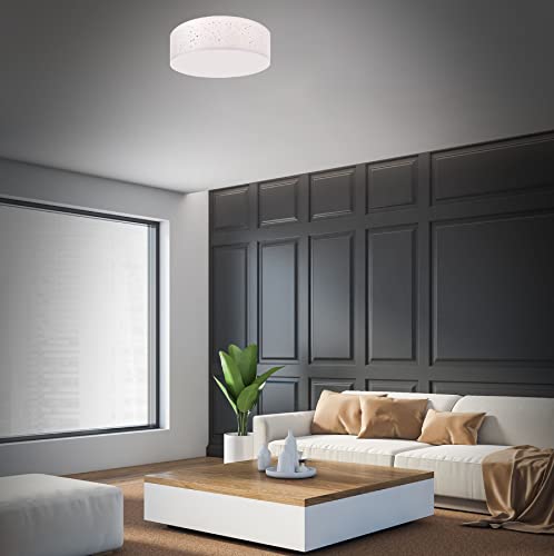 Trango 3141L LED Deckenleuchte mit 50cm Ø Sternenhimmel Stoffschirm in *WEISS* rund inkl. 3x E27 LED Leuchtmittel 3000K warmweiß Wohnzimmer Schlafzimmer Flur Gästezimmer Bürolampe Stoffdeckenleuchte von Trango