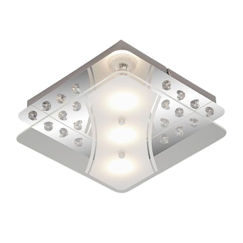 Trango 3488 Deckenstrahler in Eckig *ELA* aus Metall mit bedrucktem Design Motiv Glas-Lampenschirm Deckenlampe, Wandleuchte, Badlampe inkl. 3x 5 Watt GU10 LED Leuchtmittel 3000K warmweiß Deckenleuchte von Trango