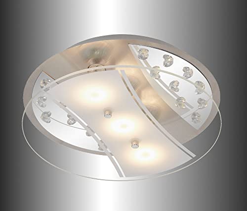 Trango 3489 Deckenstrahler in Rund *EDI* aus Metall mit bedrucktem Design Motiv Glas-Lampenschirm, Deckenlampe, Wandleuchte, Badlampe inkl. 3x GU10 LED Leuchtmittel 3000K warmweiß Deckenleuchte von Trango