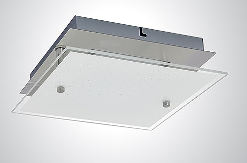 Trango 3102 Feuchtraum IP44 LED Deckenstrahler Eckig für Bad 3-Stufen dimmbar *LILY* inkl. 12 Watt 3000K warmweiß LED Modul, Design Kristalleffekt Glas Lampenschirm, Deckenlampe, Wandleuchte von Trango