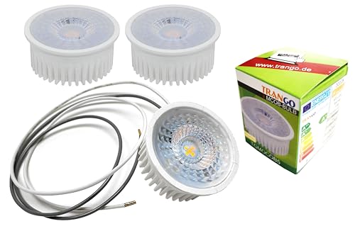 Trango 3er Pack 5 Watt 3 Stufen dimmbar MOCOBSD-C*3 LED Modul inkl. je 75cm Kabel T: 3cm 3000K warmweiß zum Austauschen Einbauleuchte, Deckenstrahler, Einbaustrahler GU10 & MR16 Halogen Leuchtmittel von Trango