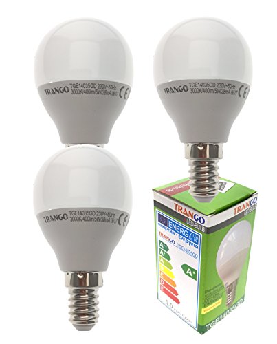 Trango 3er Pack E14035GD*3 LED Globe Birne 3-Stufen dimmbar - 5 Watt - 400 Lumen 3000K Warmweiß - Ersatz für 40W Glühbirne - Kugel LED Lampe Leuchtmittel mit E14 Fassung Abstrahlwinkel 170° Trango 3er Pack E14035GD*3 LED Globe Birne 3-Stufen dimmbar - 5 Watt - 400 Lumen 3000K Warmweiß - Ersatz für 40W Glühbirne - Kugel LED Lampe Leuchtmittel mit E14 Fassung Abstrahlwinkel 170° von Trango