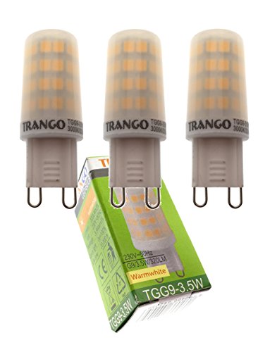 Trango 3er Pack G9 LED Leuchtmittel G9-3.5 * 3-3.5 Watt - 3000K warmweiß zum Austausch G9 Halogen Leuchtmittel 28W - 40W Halogen Birne, Kein Flackern AC 220-240V - 360°Abstrahlwinkel von Trango
