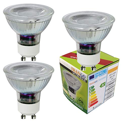 Trango 3er Pack dimmbare GU10 LED Leuchtmittel 3TGGU10COB5SD 3000K warmweiß zum Austauschen GU10 & MR16 Halogen Leuchtmittel, für Einbauleuchten, Deckenstrahler, Einbaustrahler, Deckenleuchte, Spots von Trango