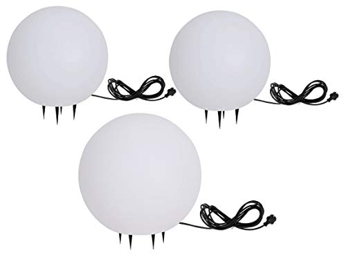 Trango 3er Set 44500WB IP65 Gartenkugel in Weiß matt mit 40/40/50cm Durchmesser *SNOW* Kugelleuchte inkl. je 1x 4-5 Watt E27 LED Leuchtmittel & je ca. 5 Meter IP44 Kabel Gartenleuchte, Leuchtkugel von Trango