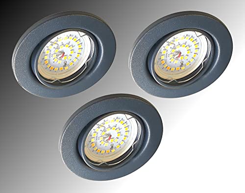 Trango 3er Set 6729-031M36K LED Einbaustrahler Anthrazit matt inkl. 3x 5 Watt CCT Farbtemperatur Steuerung 2700K-4000K-6500K LED Modul, Einbauleuchte, Einbauspot, Deckenleuchte, Downlight, Deckenlampe von Trango