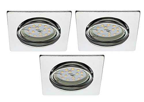Trango 3er Set 6729-038SGUSDAK LED Einbaustrahler in Chrom Eckig Einbauleuchten Strahler Deckenspots Einbauspots inkl. 3x 5 Watt 3-Stufen dimmaber GU10 LED Leuchtmittel von Trango
