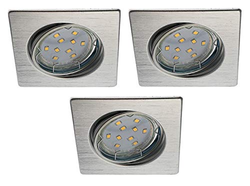 Trango 3er Set 6729-039S5WAK LED Einbaustrahler in Eckig ALU-gebürstet inkl. 3x 5 Watt GU10 LED Leuchtmittel 3000K warmweiß & 3x GU10 Fassung, Einbauleuchten, Deckenspots, Einbauspots, Deckenleuchte von Trango