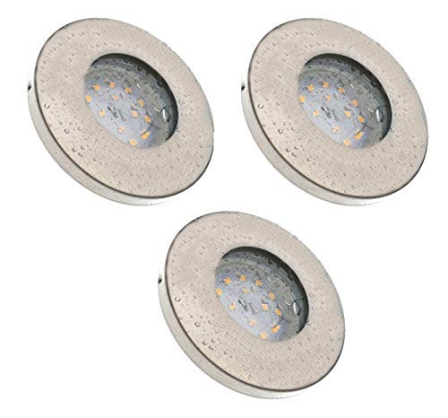 Trango 3er Set 6729IP-032BAK IP44 Einbaustrahler Edelstahl gebürstet inkl. 3x 3 Watt GU10 LED Leuchtmittel 3000K warmweiß & GU10 Fassung, Außen Einbauleuchte, Badleuchte, Deckenleuchte, Deckenstrahler Trango 3er Set 6729IP-032BAK IP44 Einbaustrahler Edelstahl gebürstet inkl. 3x 3 Watt GU10 LED Leuchtmittel 3000K warmweiß & GU10 Fassung, Außen Einbauleuchte, Badleuchte, Deckenleuchte, Deckenstrahler von Trango