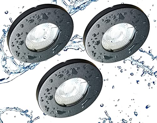 Trango 3er Set 6729IP65-031M6KSD IP65 LED Einbaustrahler in Anthrazit matt inkl. 3x 5 Watt 3-Stufen dimmbar 6000K kaltweiss Ultra Flach LED Modul, außen Einbauspots, Bad Deckenstrahler, Deckenlampe von Trango