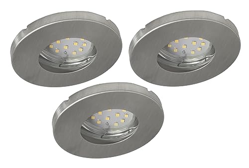 Trango 3er Set 6729IP65-039MOSD IP65 Außen LED Einbaustrahler aus ALU gebürstet inkl. 3x 5W 3-Stufen dimmbar 3000K warmweiß Ultra Flach LED Modul Bad Einbauleuchte, Dusche Deckenlampe von Trango