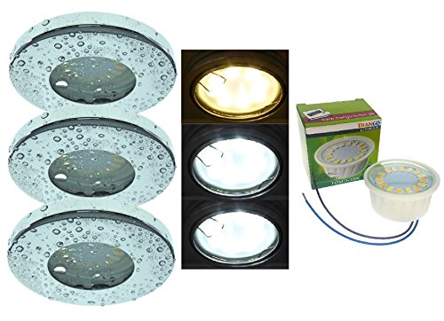 Trango 3er Set IP44 Einbaustrahler 6729IP-038M36K Rund in Chrom inkl. 3x 4.5W Farbtemperatur steuerbar 3000K/4000K/6000K LED Modul nur 3cm Einbautiefe Bad Dusche von Trango