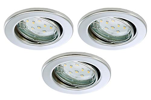 Trango 3er Set LED Einbaustrahler In Rund Chrom 6729-038B incl. 3x 3 Watt GU10 LED Leuchtmittel 3000K warmweiß, Einbauleuchten, Deckenspots, Einbauspots, Deckenleuchte von Trango