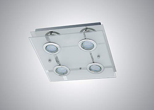 Trango 4-flammig 3177 LED Deckenleuchte in Eckig *MALTA* aus Metall mit Design Motive bedrückt Glas-Lampenschirm, Deckenlampe, Wandleuchte, Badlampe inkl. 4x 3 Watt warmweiß GU10 LED Leuchtmittel von Trango