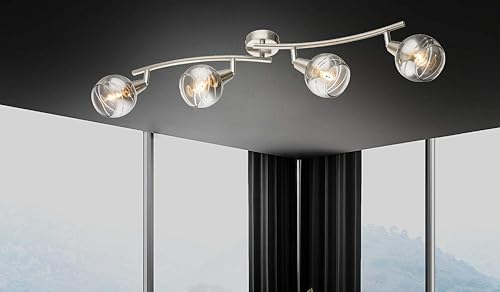 Trango 4-flg. 1010-48SD Deckenleuchte Edelstahl-Optik schwenkbar *WOW* inkl. 4x 3-Stufen dimmbar LED-Leuchtmittel 3000K warmweiß Deckenlampe mit Design rauchigen Glasschirmen Wohnzimmer Deckenstrahler von Trango