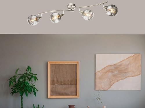 Trango 4-flg. 1010-48SD Edelstahl-Optik Deckenleuchte schwenkbar *WOW* inkl. 4x 3-Stufen dimmbar LED-Leuchtmittel 3000K warmweiß Deckenlampe mit Design rauchigen Glasschirmen Wohnzimmer Deckenstrahler von Trango