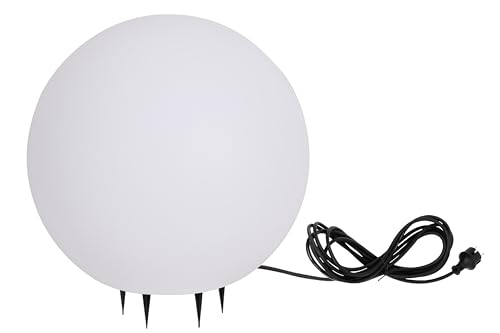Trango 40cm Durchmesser Gartenkugel IP65 400W mit je 3m Zuleitungskabel Kugelleuchte *SNOW* in Weiß E27 Fassung Gartenleuchte, Außenleuchte, Gartenstrahler, Gartenkugel ohne Leuchtmittel von Trango
