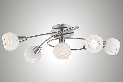 Trango 5-flammig 1001-52SD LED Deckenleuchte dimmbar Deckenlampe in Edelstahl-Look mit Design Gläsern inkl. 5x LED Leuchtmittel 3000K warmweiß, Deckenstrahler, Wohnzimmer Lampe, Spots von Trango