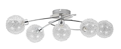 Trango 5-flammig Deckenleuchte 1002-58 Chromoptik incl. 5x G9 LED Leuchtmittel 3.000K warmweiße Lichtfarbe Badleuchte, Flurleuchte, Küchenleuchte, Kronleuchter, Deckenlampe von Trango