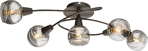 Trango 5-flg. 1010-55SD Deckenleuchte Schwarz-Optik schwenkbar *WOW* inkl. 5x 3-Stufen dimmbar LED-Leuchtmittel 3000K warmweiß Deckenlampe mit Design rauchigen Glasschirmen Wohnzimmer Deckenstrahler von Trango