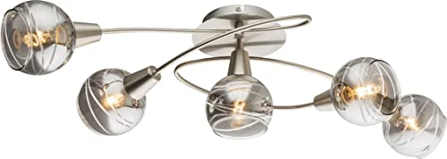 Trango 5-flg. 1010-58SD Edelstahl-Optik Deckenleuchte schwenkbar *WOW* inkl. 5x 3-Stufen dimmbar LED-Leuchtmittel 3000K warmweiß Deckenlampe mit Design rauchigen Glasschirmen Wohnzimmer Deckenstrahler von Trango