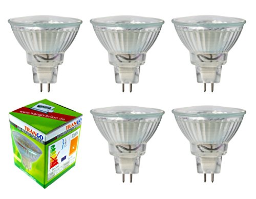 Trango 5er Set MR16030 LED Leuchtmittel mit MR16 Fassung zum Austausch von herkömmlichen Halogen Leuchtmittel MR16 I GU5.3 I G4 12 Volt 3000K warmweiß Glühlampe, Reflektor Lampe von Trango