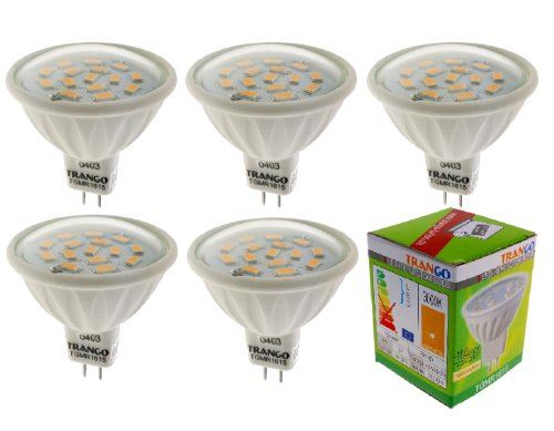 Trango 5er Set MR1615 LED Leuchtmittel 6 Watt 450 Lumen 12-Volt 3000K warmweiß mit MR16 I GU5.3 I G4 Fassung zum Austausch herkömmlicher Halogen Glühlampe, Reflektor Lampe, LED Birnen Trango 5er Set MR1615 LED Leuchtmittel 6 Watt 450 Lumen 12-Volt 3000K warmweiß mit MR16 I GU5.3 I G4 Fassung zum Austausch herkömmlicher Halogen Glühlampe, Reflektor Lampe, LED Birnen von Trango