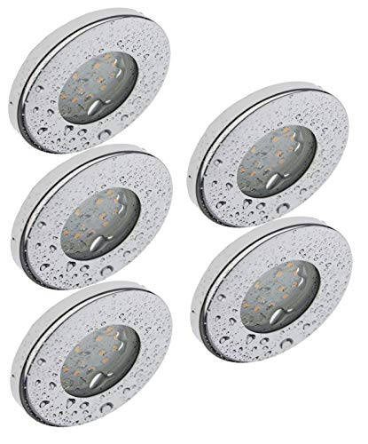 Trango 5er Set dimmbare IP44 LED Einbaustrahler in Chrom 6729IP-058GUSD I Einbauleuchten inkl. 5x 5 Watt dimmbar GU10 LED I Bad Spots I Bad Deckenspots I Deckenstrahler I Einbauspots I Spots. von Trango
