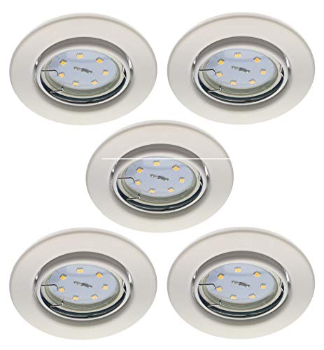 Trango 5er Set LED Einbaustrahler in Rund Weiß 6729-056GUSD Einbauleuchte, Badleuchte, Deckenstrahler, Einbauspots, Strahler inkl. 5x 3-Stufen 5 Watt dimmbar GU10 LED Leuchtmittel Deckenleuchte von Trango