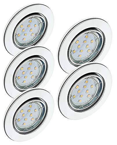 Trango 5er Set LED Einbaustrahler in Rund Chrom 6729-058GUSD Einbauleuchte, Badleuchte, Deckenstrahler, Einbauspots, Strahler inkl. 5x 3-Stufen 5 Watt dimmbar GU10 LED Leuchtmittel Deckenleuchte von Trango